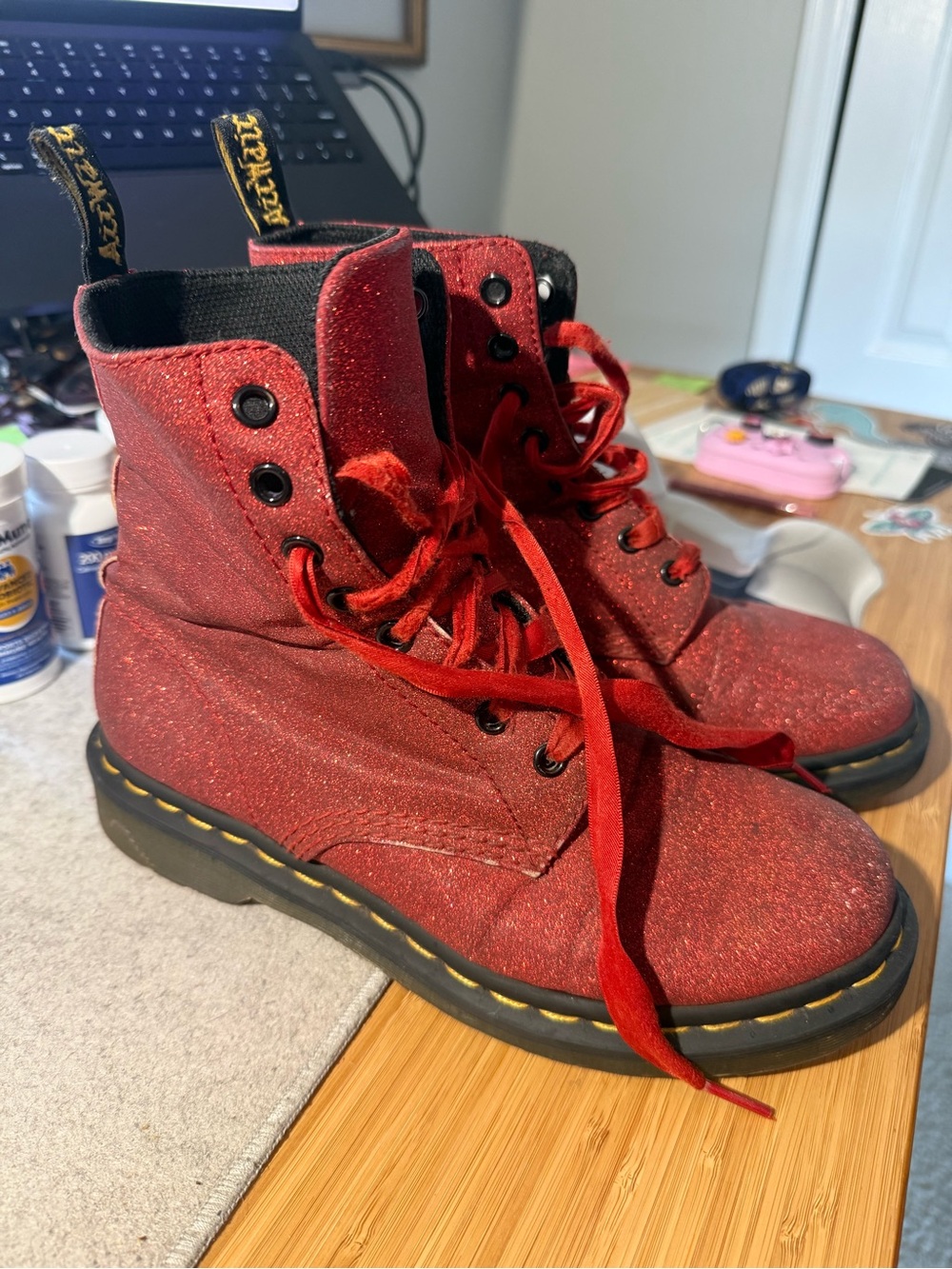 Dr. Martens 1460 Pascal Glitter Boots, Red, Adult